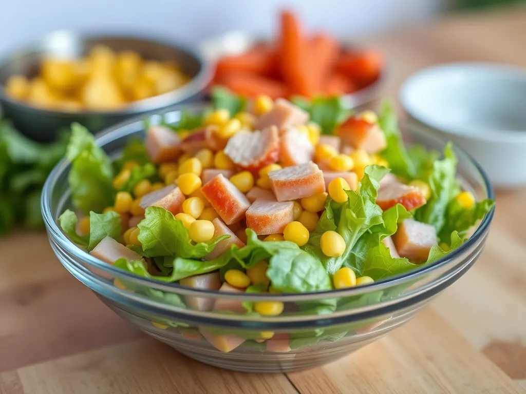 Sałatka z szynką konserwowa i kukurydzą – przepis