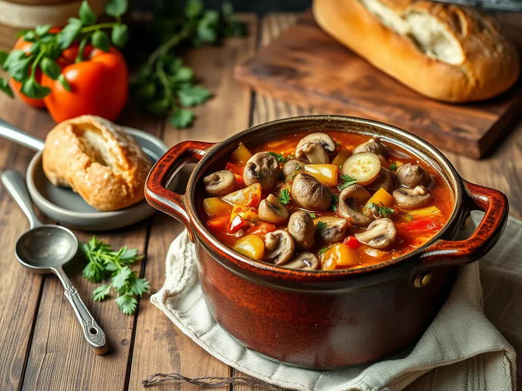 Przepis na bogracz wieprzowy z pieczarkami ogórkiem i papryką