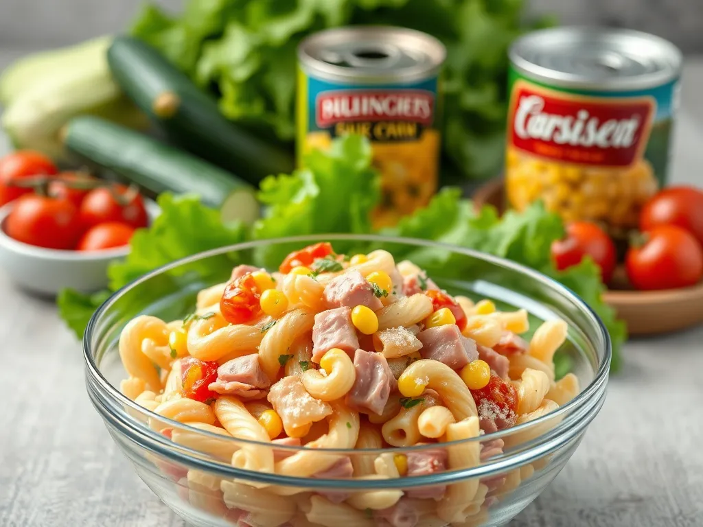Sałatka z makaronem i szynką konserwowa i kukurydzą – przepis
